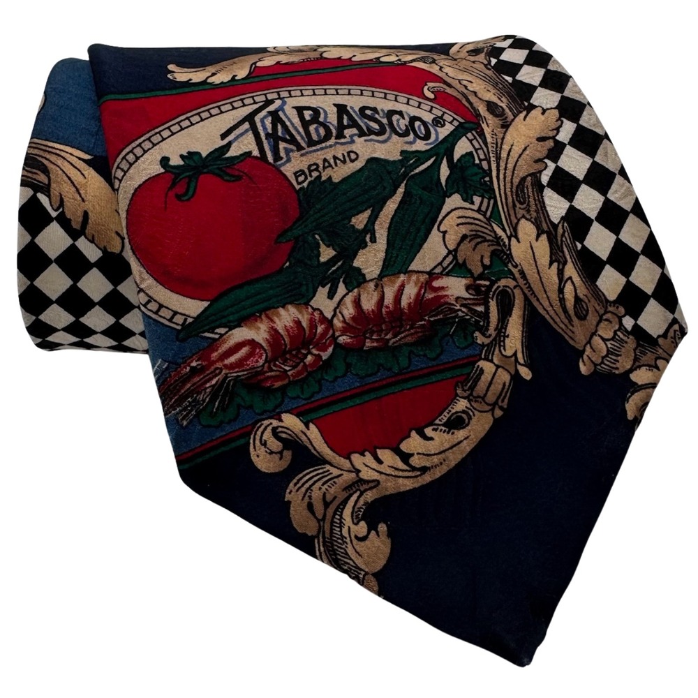 Vintage Tabasco Silk Tie Silhouette Oyster McILHENNY Co  Avery Island LA Novelty